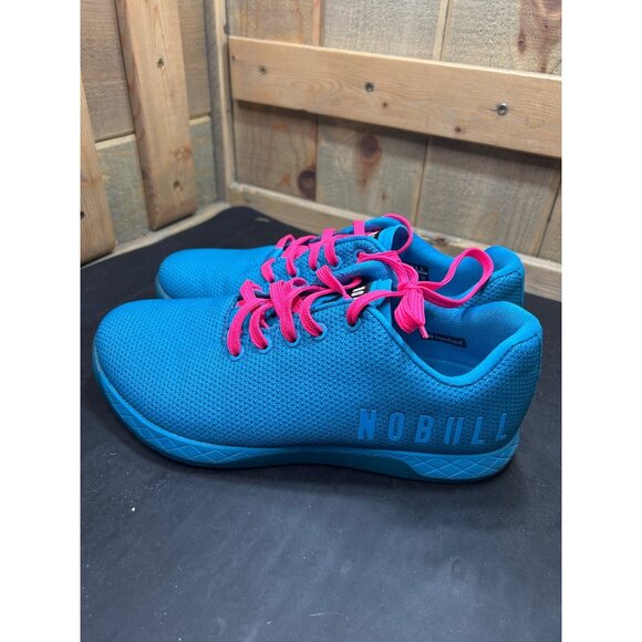 Nobull Mens 8.5 Womens 10 Training Blue Mesh SuperFabric Pink Laces Sneakers - Picture 6 of 10
